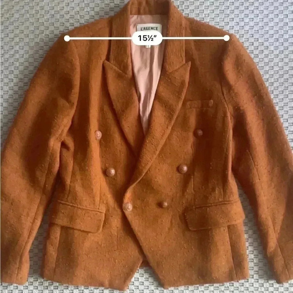 L'agence Kenzie Double-Breasted Tweed Blazer - Dark Caramel - Size 10 - Picture 12 of 14